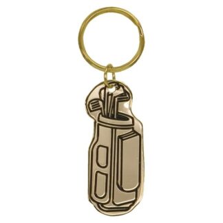 1" x 2 1/2" Gold Golf Bag Brass Keychain