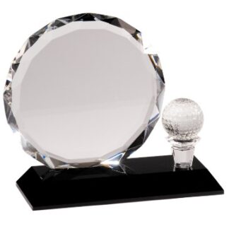 Round Facet Crystal with Golf Ball on Black Pedestal Base
