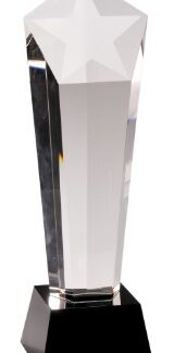 Crystal Frosted Star Column on Black Pedestal Base