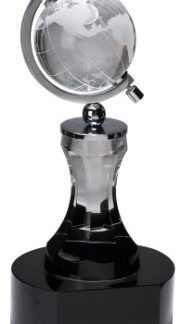 8 1/2" Crystal Spinning Globe with Clear Tower on Black Base