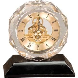 5 3/4" Clear Crystal Clock on Black Pedestal Base