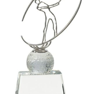 10" Clear/Black Crystal Golf Award with Silver Metal Oval Figure