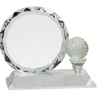 5 1/4" Round Facet Crystal with Golf Ball on Clear Pedestal Base