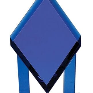 8 3/4" Blue Crystal Floating Diamond with Blue Columns on Clear Base