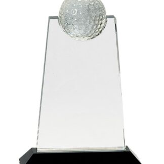 9" Clear Crystal Tablet with Inset Golf Ball on Black Pedestal Base
