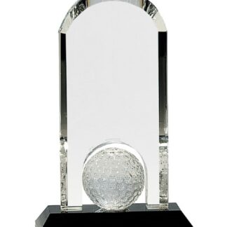 9" Clear Crystal Dome with Inset Golf Ball on Black Pedestal Base