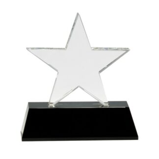 6 3/4" Clear Crystal Star on Black Pedestal Base