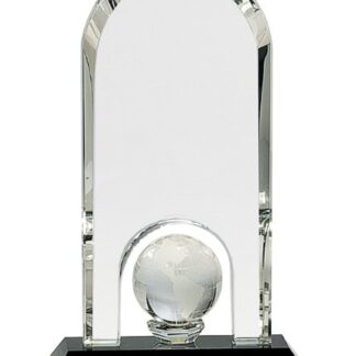 8 3/4" Clear Crystal Dome with Inset Globe on Black Pedestal Base