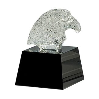 5 3/4" Clear Crystal Eagle Head on Black Pedestal Base