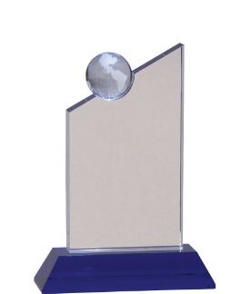 8 1/4" Clear Crystal with Inset Crystal Globe and Blue Base
