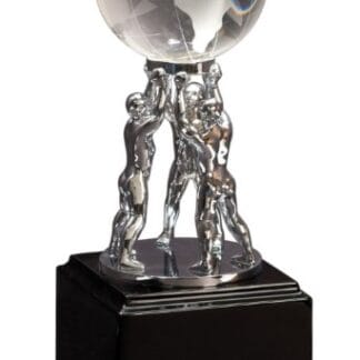 10" Clear Crystal Globe with Silver Men/Stand on Black Piano Finish Base