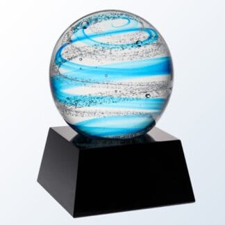 BLUE SNOW GLOBE WITH BLACK BASE