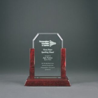 Gateway Jade Clip Corner Glass Award with Rosewood Finish Base