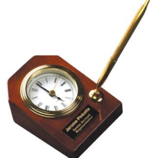 3 5/8" x 4 3/4" Rosewood Piano Finish Desk Clock with Pen