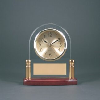 6 1/2" Arch Glass Desk Clock with Metal Posts & Rosewood Piano Finish