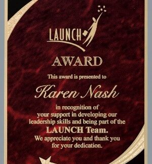 Red Marble/Gold Brass Victory Star Plaque Plate