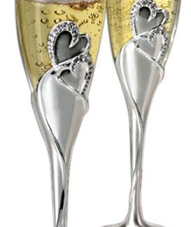 10 1/4" 2-Tone Brushed/Shiny Silver Hearts Flute Set