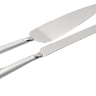 2-Tone Brushed/Shiny Silver Hearts Cake Server Set