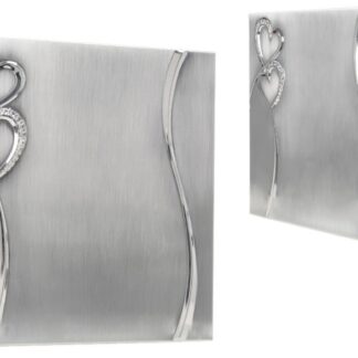 8" x 8" 2-Tone Brushed/Shiny Silver Finish Hearts Guest Book