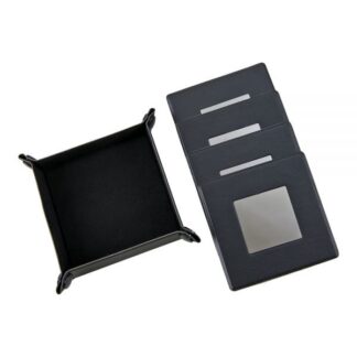 BLACK LEATHERETTE 5 PC COASTER SET