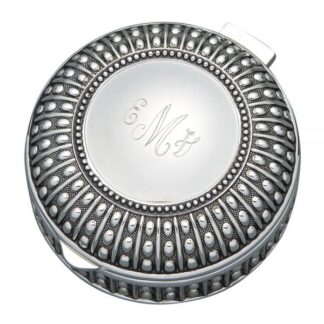 SILVERPLATED ROUND BOX WITH BEADED ANTIQUE DESIGN