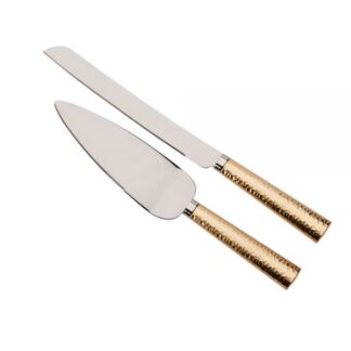 Gold Hammered Handle Knife & Server Set