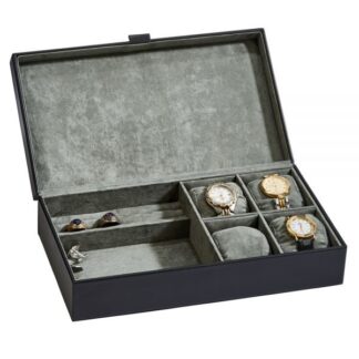 Black Leather Jewelry Box 12" x 6.75"