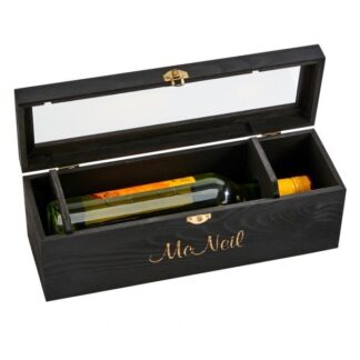 Black Wood Hinged Cover Wine Box