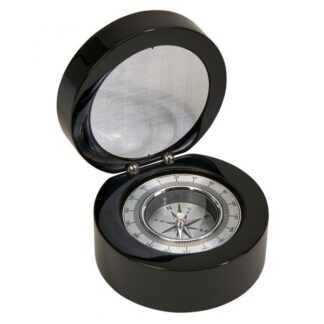 Black Round Wood Box with Compass & Engraving Plate