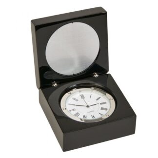 Black Square Wood Box with Clock & Engraving Plate