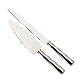 GOLD RING CAKE KNIFE & SERVER SET
