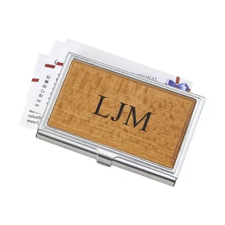 Card case with bamboo wood on cover