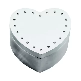 Heart Jewelry Box, silver with crystals around edge.